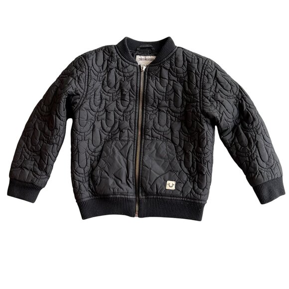True Religion Logo Quilted Jacket Full Zip Black Little Boys Size 4 - Picture 1 of 8
